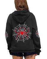 Jersey deportivo de Invierno para mujer, Sudadera con capucha de algodón/poliéster, polar, gráfico de araña, bolsillos de canguro, ajuste holgado, ropa para exteriores, teñido liso