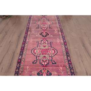 Vintage Rug, 3.3x9.9 ft <b>Runner</b> Rug, <b>Red</b> Floral Wool Turkish Rug - Product Image 3