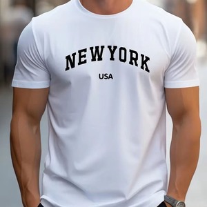 Camiseta con patrón colorido para hombre para primavera y verano, estampado de letras, Color sólido, cuello redondo, manga corta, Top para hombre, servicio OEM - Product Image 1