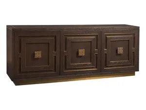 Meuble TV moderne - Accents métalliques géométriques et tons bois riches - Vente de liquidation - Product Image 1
