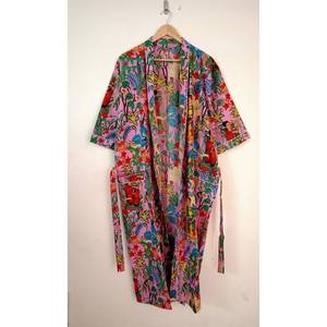 Robe Kimono Légère en Coton à Motifs Floraux, Peignoir Respirant Tissé, Vêtement de Nuit, Idéal Cadeau - Product Image 2