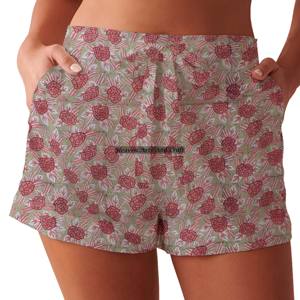 Pantalones Cortos de Pijama de Algodón Puro con Estampado Floral para Mujer, Moda Casual para el Hogar con Cintura Elástica Suave para Primavera y Verano - Product Image 4