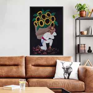 ศิลปะบนผืนผ้าใบลายดอกทานตะวันอันงดงาม - ภาพพิมพ์ตกแต่งสไตล์โมเดิร์น กรอบสีดำ - Product Image 1