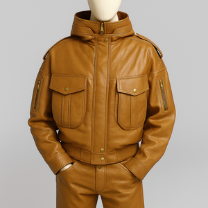 Veste coupe-vent en peau de mouton teinte, à col montant, surdimensionnée pour femme, design streetwear moderne, qualité supérieure, authentique - Product Image 1