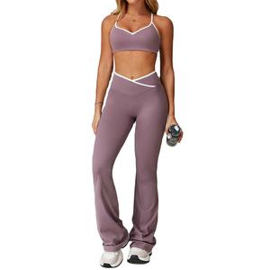 New Yoga Set For Women Shockproof Fitness <b>Sports</b> <b>Bra</b> And Tight Sculpting Flared Leggings Workout Sportswear Suit Yoga Set - Product Image 2