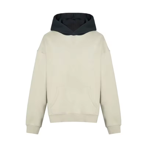 Sudadera con capucha personalizada de gran tamaño 100% algodón para hombre con parche bordado con apliques recortados de <span class=keywords><strong>color</strong></span> bloqueado sin cuerdas Boxy Fit para invierno - Product Image 4