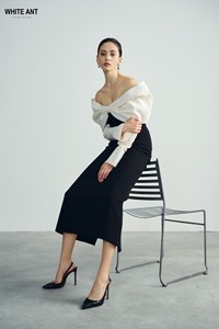 AUDRAY A-LINE FALDA Rayón Spandex Tela tejida Falda larga de una línea con abertura en la espalda Ropa Faldas negras para mujeres Mayorista - Product Image 6