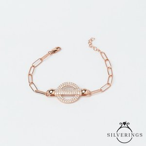 สร้อยข้อมือเงินแท้ 925 แบบโซ่และแบบเชื่อมต่อ ยี่ห้อ Silverings สีโรสโกลด์ - Product Image 6