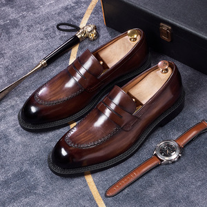 Chaussures Richelieu vintage en cuir ciré pour hommes, style brogue intégral à bout ailé, marron vieilli, pour tenue formelle ou décontractée - Product Image 3