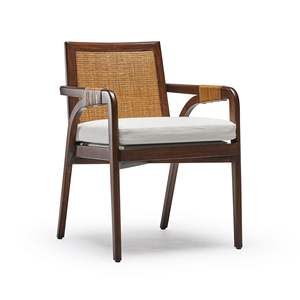Chaise de salle à manger en rotin en bois de qualité commerciale avec coussin, fabricant de meubles sur mesure OEM ODM pour les stations balnéaires et les restaurants - Product Image 1