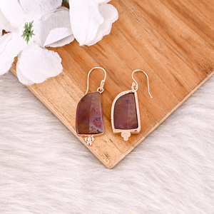 Pendientes de Latón al por Mayor con Piedras Preciosas de Jaspe Café, Joyería con Acabado de Latón Antiguo, Estilo Moderno y Vanguardista, Moda al por Mayor - Product Image 4