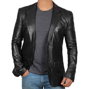Chaqueta Universitaria de Cuero de Lujo Personalizada, Clásica Negra, Estilo Semi-Casual de Negocios - Product Image 2