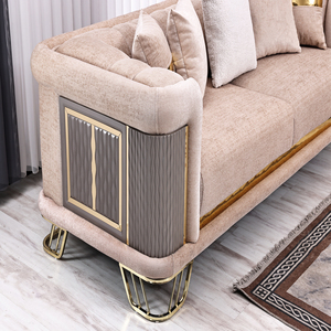 Ensemble de canapés de salon de luxe moderne de haute qualité en tissu velours capitonné, mobilier personnalisé pour villas et hôtels, fournisseur en gros - Product Image 4