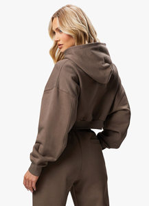 ชุดวอร์มชุดครอปแบบสั้นมีฮู้ดและชุดวิ่งผู้หญิงชุดครอปไหล่แบบห้อยทำจากประเทศปากีสถาน - Product Image 3