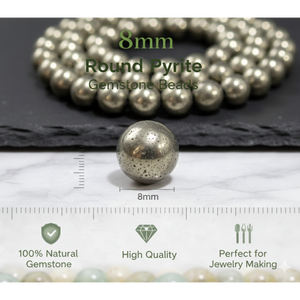 Venta al por mayor de fábrica: Cuentas de pirita redondas de 8 mm sueltas para manualidades y creación de joyas DIY - Product Image 3