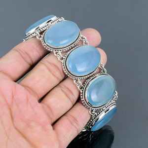 Customized Aquamarine Gemstone 925 Sterling Silver Bracelet Excellent Quality Handmade Designer Jewelry Engagement <b>Anniversary</b> - Product Image 1