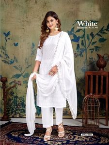 Kurti – pantalon de qualité supérieure en rayonne Pure, manches de travail, broderie de fil complet dupata, coton lourd - Product Image 5