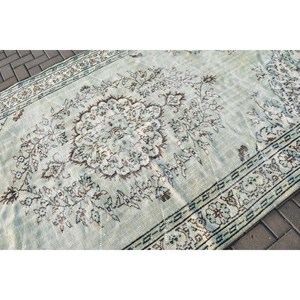 พรมวินเทจขนาด 6x10 ฟุต, พรม, พรมลายดอกไม้สีเขียวทำจากขนสัตว์ - Product Image 5