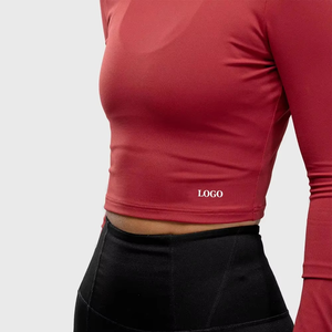 High Quality <b>Long</b> <b>Sleeve</b> Streetwear Heavyweight Ladies <b>Black</b> Gym Polyester/ Cotton Slim Fit <b>Crop</b> <b>Top</b> Women T Shirt Comfortable - Product Image 5