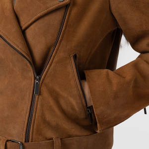 Custom Design Women Suede <b>Jacket</b> With Zipper Genuine <b>Leather</b> Solid Color <b>Long</b> Sleeve Fashion Suede <b>Jacket</b> - Product Image 4