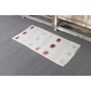Petit tapis turc vintage Kilim 1,7x3,2 pieds, tapis blanc du sud-ouest en laine - Product Image 4