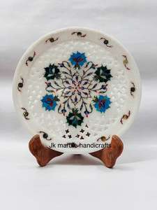 Nouvel arrivage de plaque décorative en marbre blanc incrusté de fleurs religieuses uniques pour la décoration de la maison artisanat en pierre poli pour - Product Image 2