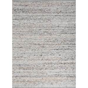 Tapis en laine abstrait rayé ivoire Contour - Phwp-28 - Classique - Rectangulaire 9x12 - Pour la maison, le salon, l'entrée, le couloir - 10 mm - Tissé à la main - Product Image 1