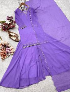 Colección de ropa de mujer Hermosa ropa India pakistaní Tela de Georgette de imitación pura con trabajo de secuencia de bordado de 5 MM - Product Image 6