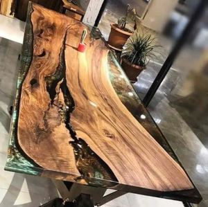 Offre spéciale Dessus de table à manger en bois de haute qualité pour la maison et le salon sur mesure unique avec de la résine époxy verte - Product Image 1