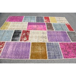 Tapis turc vintage, tapis patchwork 5,6x7,6 pieds, tapis en laine à motifs floraux violets - Product Image 4