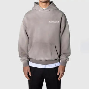 Sweat à capuche pour homme 100% coton mélangé à l'acide French Terry Sun Faded Distressed Boxy Zip Lined Embroidered Towel Design Long - Product Image 5