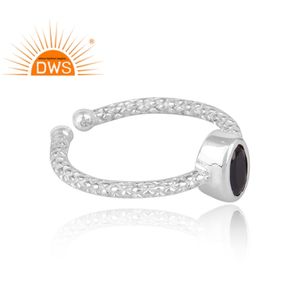 แหวนปรับได้ทำจากแร่เงินสเตอร์ลิงสีดำธรรมชาติปรับได้แหวนเครื่องประดับ - Product Image 3