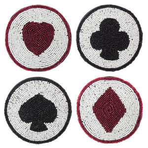 ชุดที่รองแก้วชาพิมพ์ลายซิลค์สกรีนแบบทำมือ ดีไซน์ไพ่แบบกำหนดเอง ประดับด้วยลูกปัด เป็นมิตรกับสิ่งแวดล้อม จำนวนสี่ชิ้น สำหรับใช้บนโต๊ะที่บ้านหรือเป็นของแจก - Product Image 1