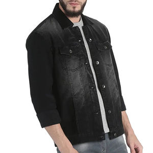 High Quality Material Made <b>Black</b> <b>Denim</b> <b>Jacket</b> Snap-down Collar Welt Hand-warmer Pockets Washable Fitted Jeans <b>Denim</b> <b>Jacket</b> - Product Image 3