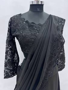 Nouvelle robe de soirée ethnique élégante en faux georgette lourde à volants, prête à porter, style élégant, couches élégantes, ambiance festive - Product Image 3