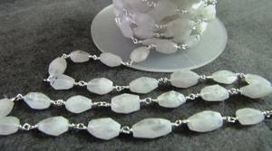 Chaîne de chapelet perlé à facettes ovale en pierre de lune arc-en-ciel blanc naturel - Product Image 3