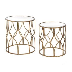 Ensemble de 2 tables d'appoint rondes dorées de qualité supérieure avec dessus en marbre Table de chevet en métal au design luxueux Meubles en métal Table basse - Product Image 2