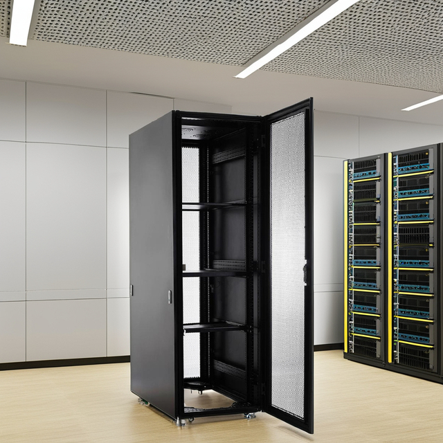 High Load Capacity 42U Mesh Door Network Cabinet Internet Server Rack Floor Standing DDF Telecom SPCC Steel IP20 Protection CE