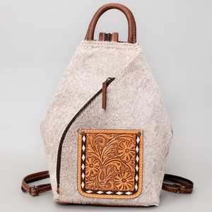 Sac à dos en cuir de vachette marron fermeture à glissière outillage à la main conception de sculpture pour filles ordinateur portable Cowgirl accessoire stockage - Product Image 2