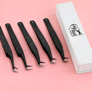 Pinzas de pestañas antideslizantes y antifatiga de alta calificación, pinzas de acero quirúrgico con ángulo de 45 grados, agarre de Punta puntiaguda de fibra - Product Image 1