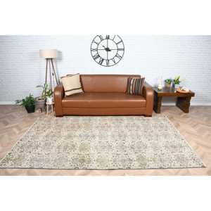 Turkish Large Rug 5.1x8.5 ft (154x259 cm), Vintage <b>Brown</b> Check <b>Wool</b> Rug - Product Image 1