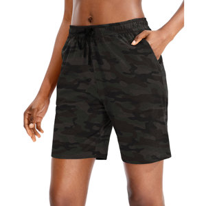 Short de yoga d'entraînement taille haute pour femmes avec poches Short imprimé décontracté respirant de style motard en gros - Product Image 1