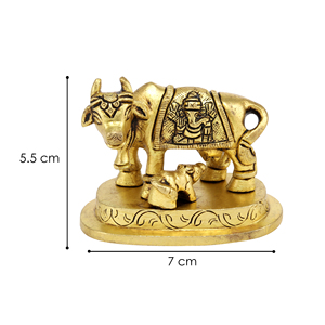 Bò Và Bê Tượng Brass Kamdhenu, Chúa Ganesh & Laxmi Khắc Trên Gau Mata Thần Tượng, Tinh Thần Vastu Nandi Pooja Bức Tượng Điêu Khắc - Product Image 1