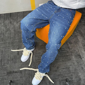 2025 Custom Men's Print Denim Pants Distressed Wash Loose Fit Skateboard <b>Hip</b> Hop Baggy Jeans Men <b>For</b> Sale Custom Your Own Print - Product Image 5