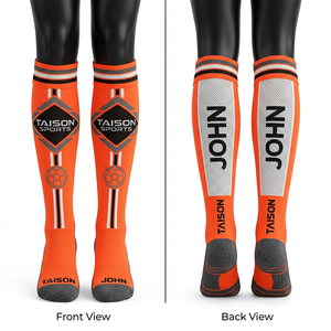 Premium Quality Elastic Knit <b>Women</b> Soccer Sports <b>Socks</b> Orange <b>Black</b> Ventilated Mesh Panels Custom Jacquard Logo Fit men <b>socks</b> - Product Image 1