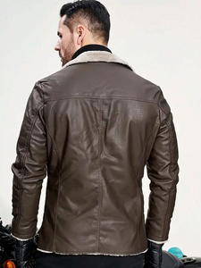 Veste en cuir véritable pour homme, style urbain, avec fermeture éclair frontale, col montant, coupe ajustée, décontractée, pour l'hiver, vente en gros - Product Image 2