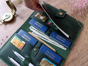 Leather Vintage Customizable Travel <b>Wallet</b> <b>Family</b> <b>Passport</b> Holder 4 6 8 10 Boarding Pass Document Organizer Button Closure RFID - Product Image 3
