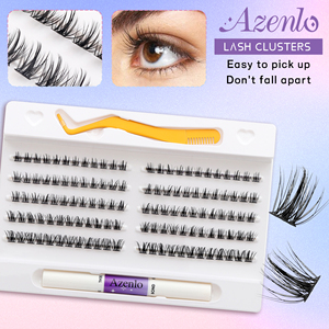 Azenlo 40P Volumen Seda Pestañas Postizas Extensión Set 200pcs 10mm-16mm Paquete de Racimos con Tira Rizadora - Product Image 6