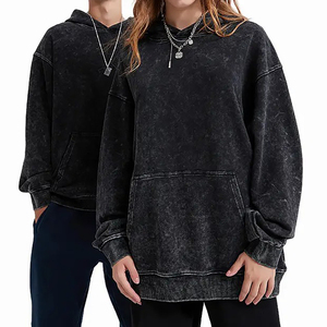 Sudadera con capucha bordada con gráfico de algodón desgastado de peso pesado Unisex para mujer de gran tamaño Vintage piedra ácido lavado personalizado invierno Casual - Product Image 1