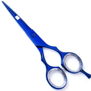 Forbici da taglio per capelli belle rivestite di colore blu 5.5 pollici in acciaio inossidabile con punta a punta e custodia in pelle PU